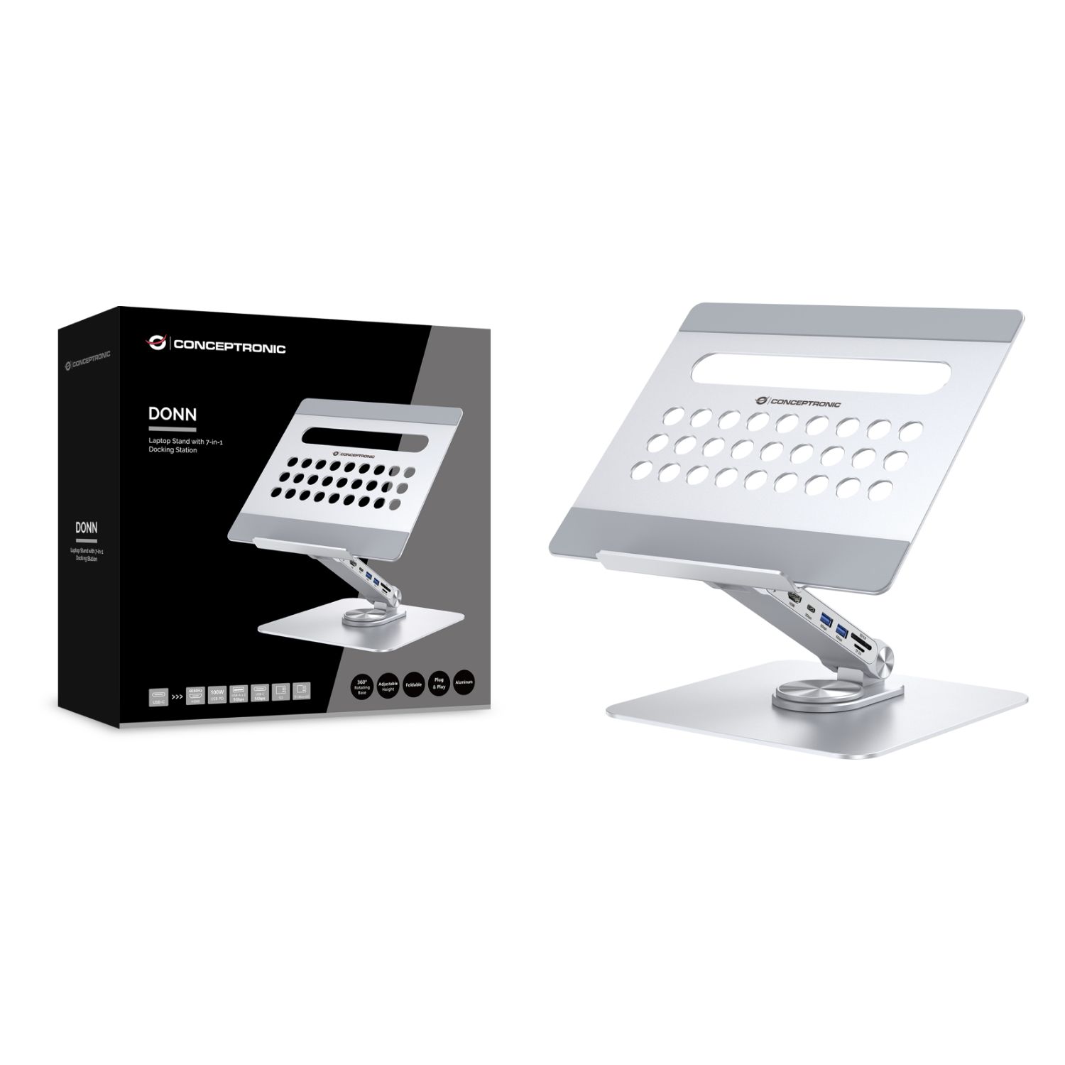 DONN27G - Docking Station CONCEPTRONIC 2xUSB-A 3.0 2xUSB-C 3.01xHDMI USB PD 100W con Soporte Plata (DONN27G)
