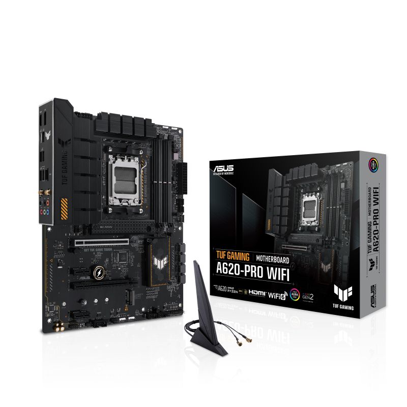 90MB1FR0-M0EAY0 - Placa base ASUS TUF GAMING A620-PRO WIFI: (AM5) 4DDR5 M.2 SATA3 PCIe USB 2.0 USB-A 3.1 USB-C 3.0 DP HDMI RJ45 7.1 mATX WiFi 6 Bluetooth 5.3 Ethernet 2.5GbE