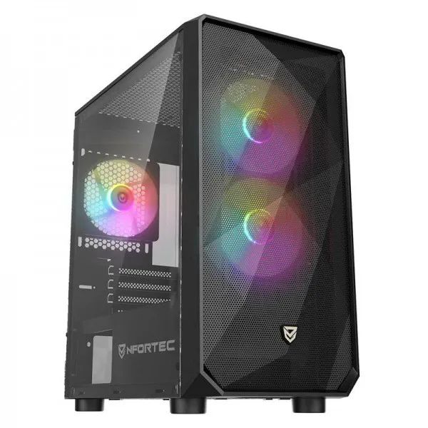 NF-CS-DYS-B - Caja Gaming Nfortec Ventana Lateral de Cristal Templado 2xUSB 2.0 1xUSB 3.0 mATX ITX Negra (NF-CS-DYS-B)