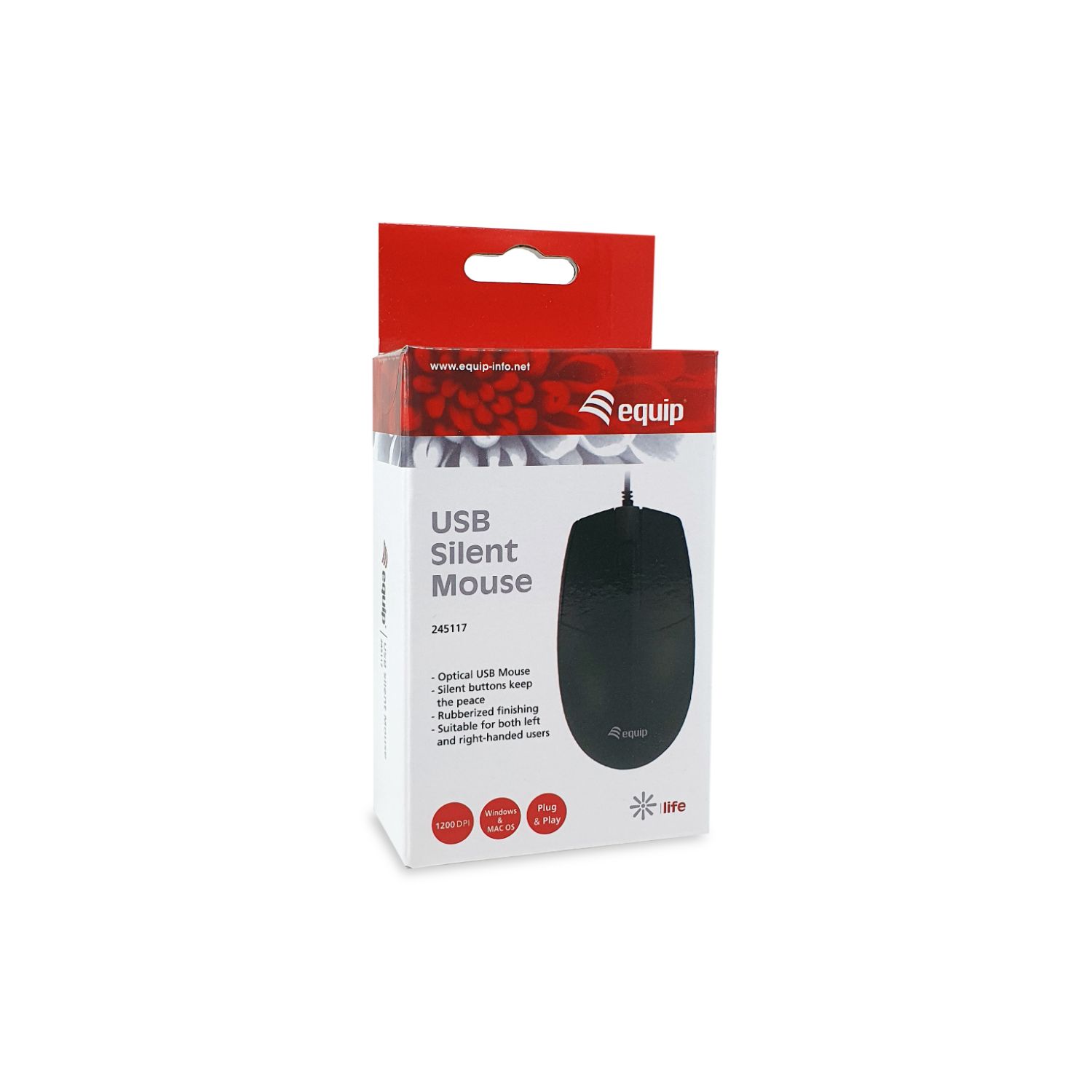 EQ245117 - Ratn Ergonmico EQUIP Silent ptico Ambidextro USB-A 1200dpi Negro (EQ245117)