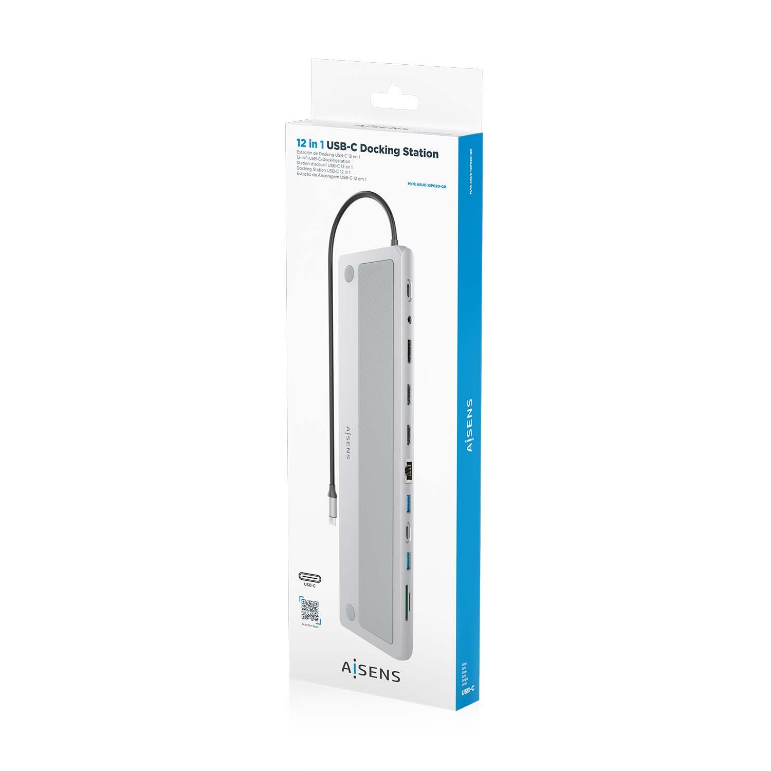ASUC-12P020-GR - Docking Station AISENS 4K UHD USB-C 3.0 a 3xUSB 2.0/1xUSB-C 3.0/1xDP/2xHDMI/1xRJ45 HDCP Gris (ASUC-12P020-GR)