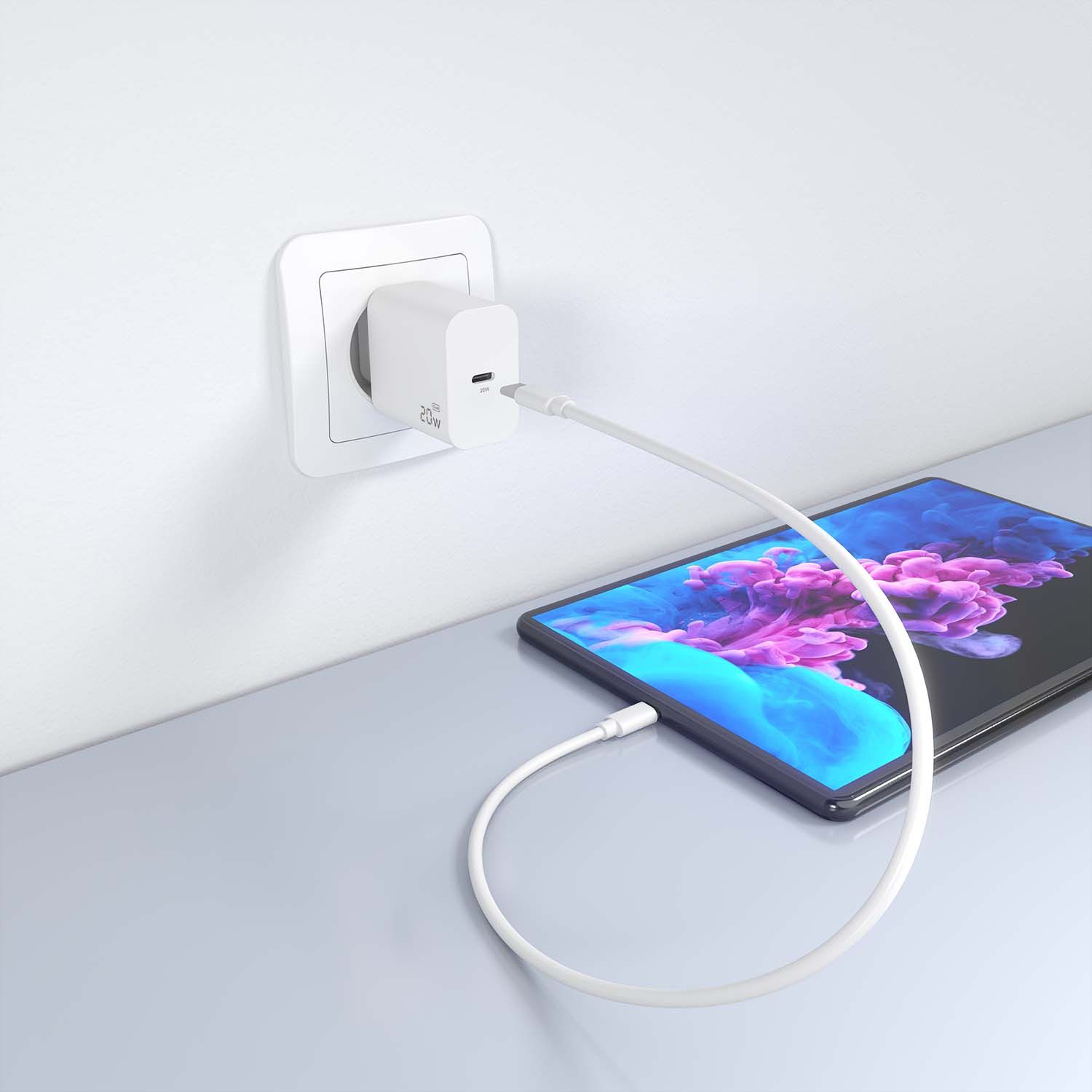 A110-0938 - Cargador de Pared AISENS 1xUSB-C 20W PD 3.0 QC 2.0 Blanco (A110-0938)