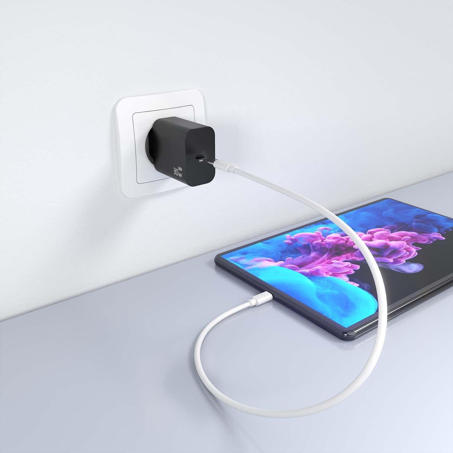 A110-0941 - Cargador de Pared AISENS 1xUSB-C 30W PD 3.0 QC 2.0 Negro (A110-0941)