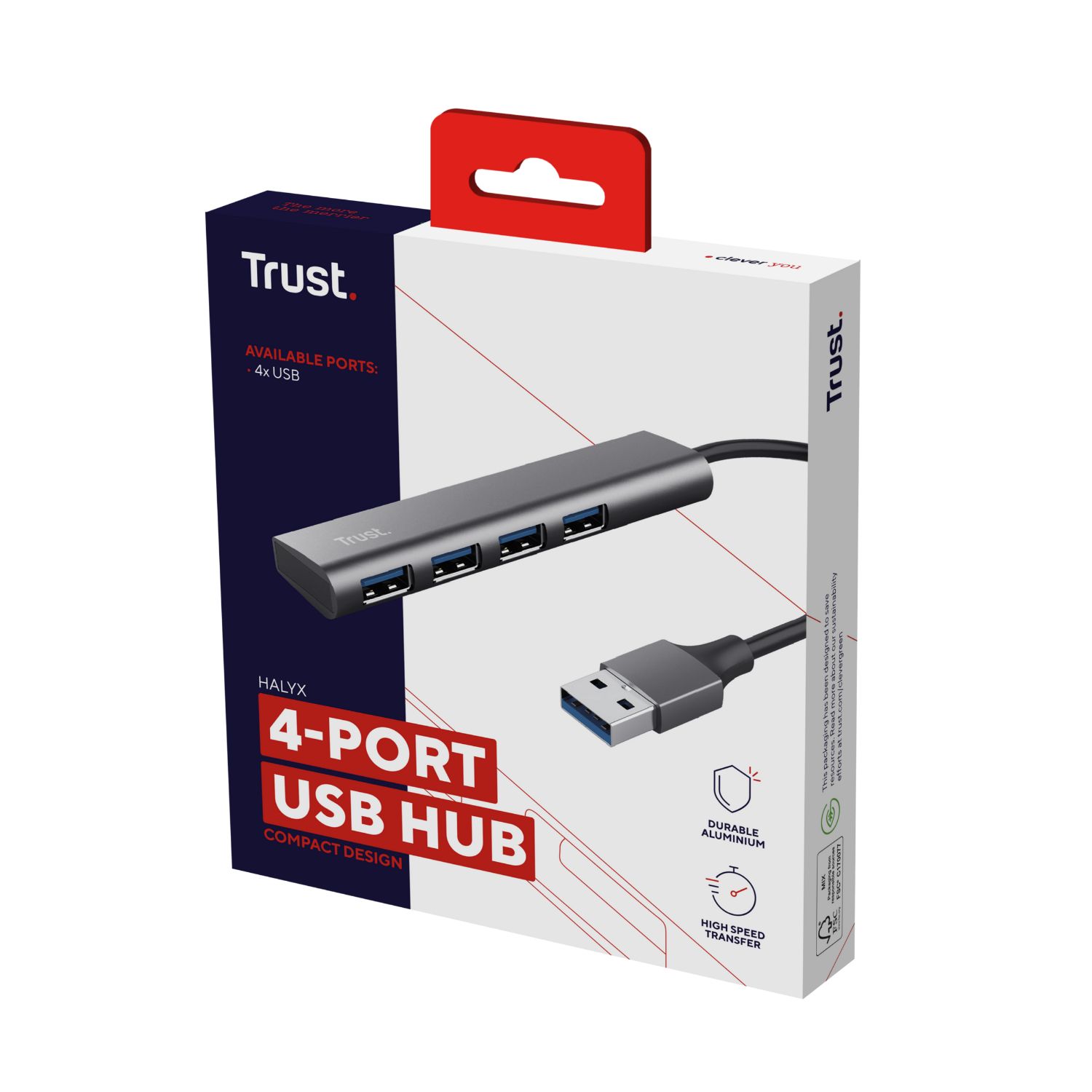 24947 - Hub Trust Halyx USB-A a 4xUSB-A 3.0 Gris/Negro (24947)