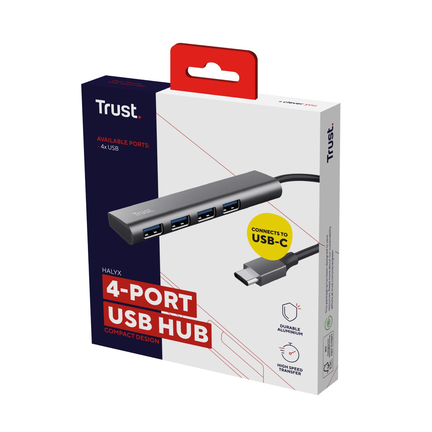 24948 - Hub Trust Halyx USB-A a 4xUSB-C 3.0 Gris/Negro (24948)