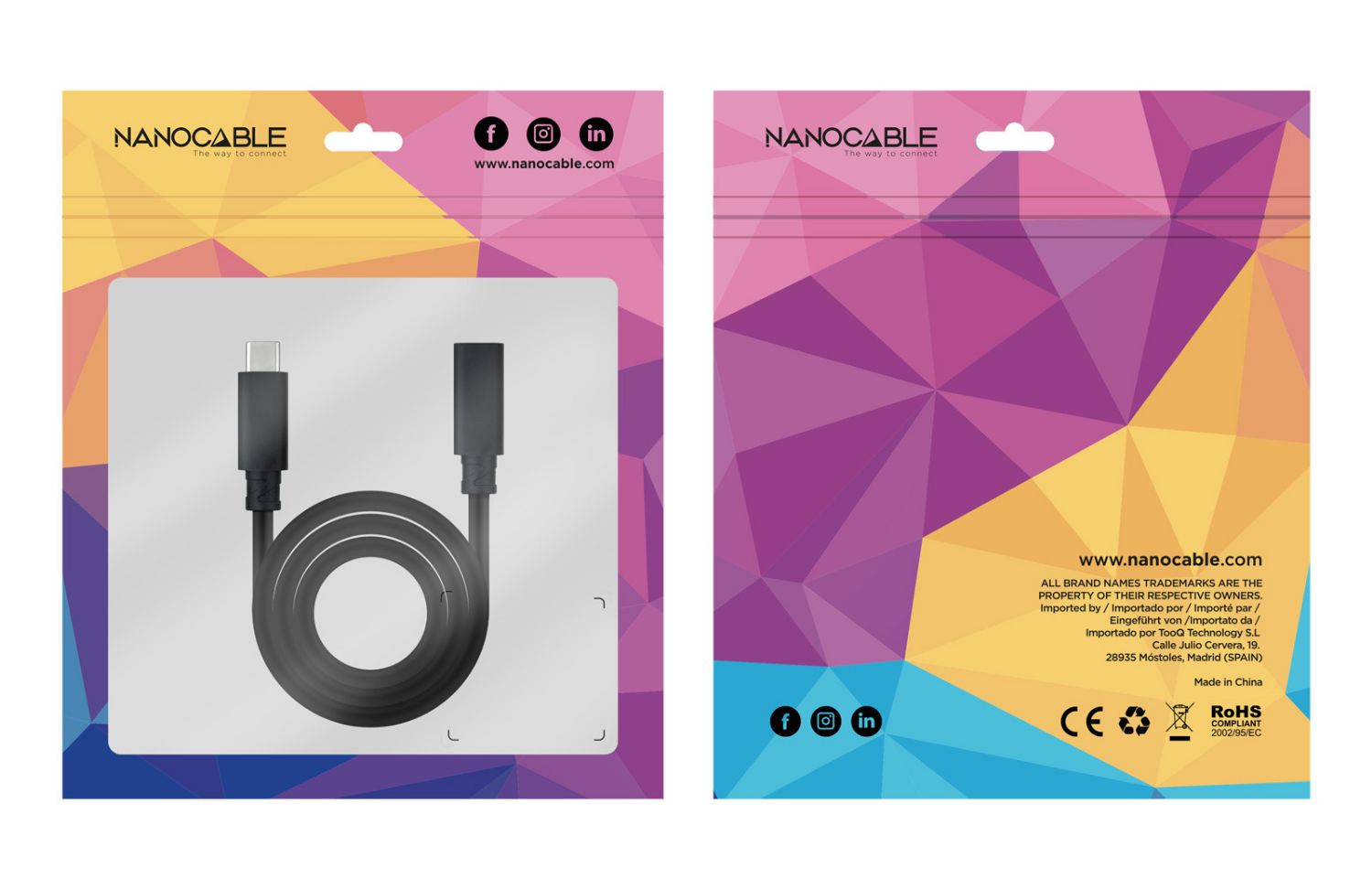 10.01.4501 - Cable NANOCABLE Usb-C3.2/M a Usb-C/H 1m Negro (10.01.4501)