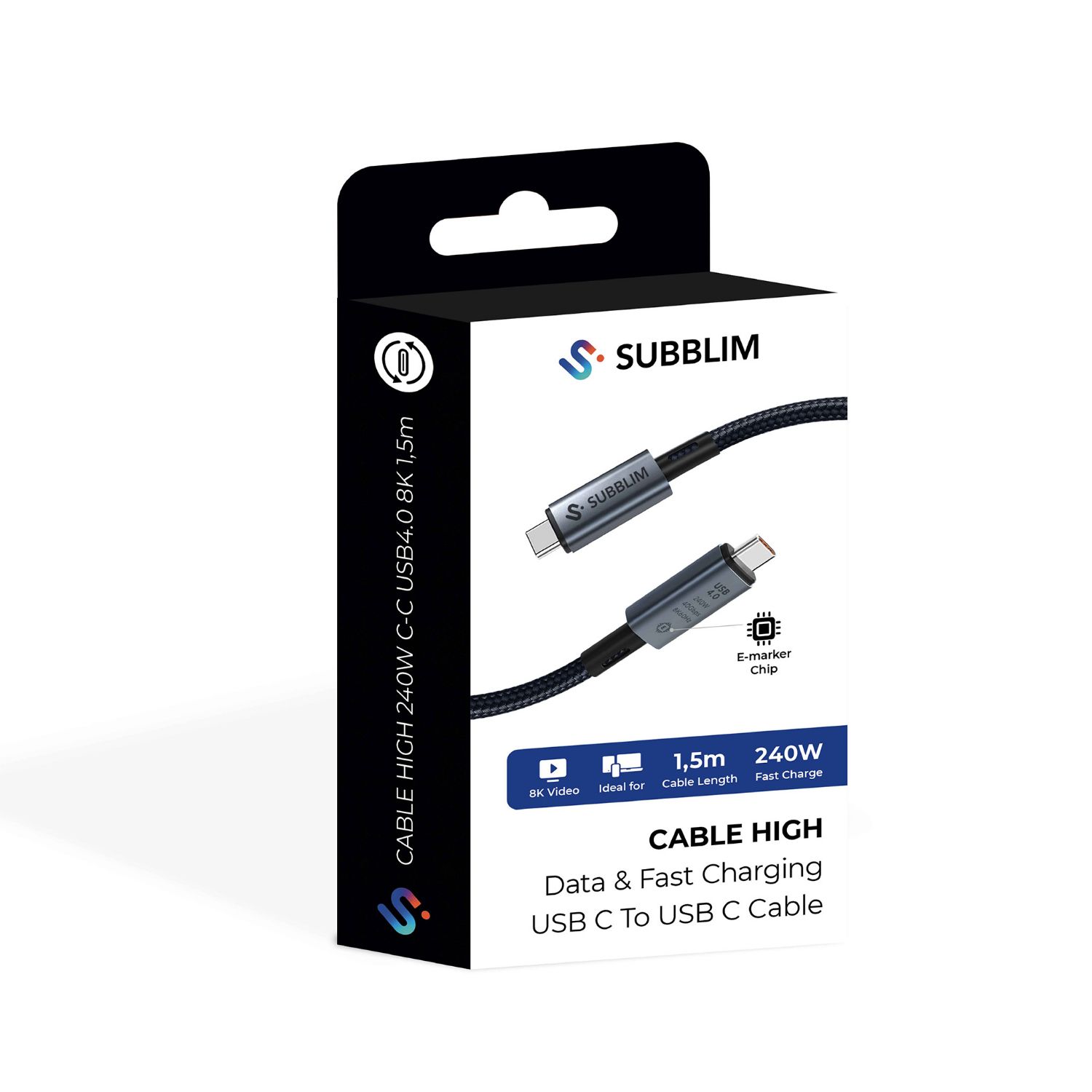 SUBCAB-C24010 - Cable SUBBLIM USB-C 4.0 8K a USB-C 240W 1.5m Negro (SUBCAB-C24010)