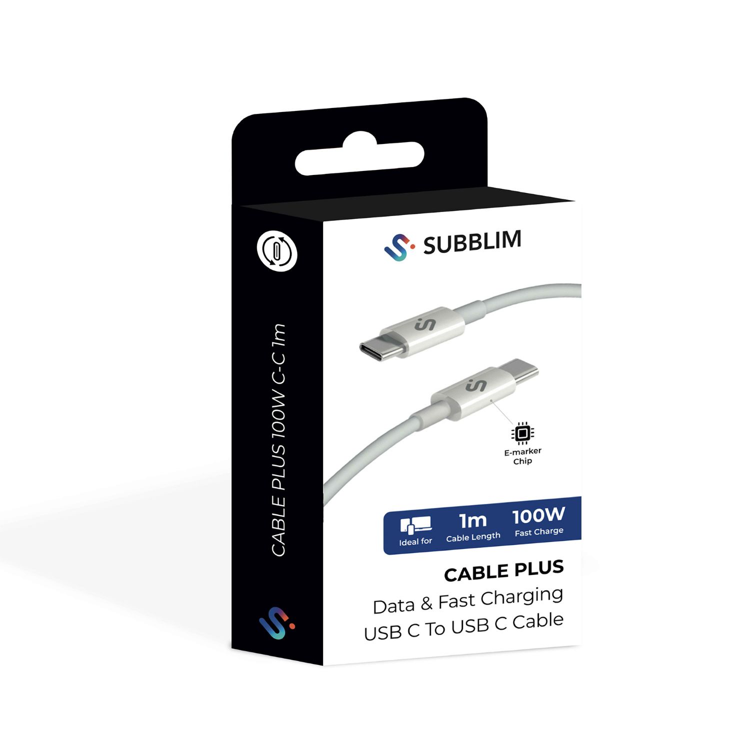 SUBCAB-C10010 - Cable SUBBLIM USB-C 2.0 M/M 100W 1m Blanco (SUBCAB-C10010)