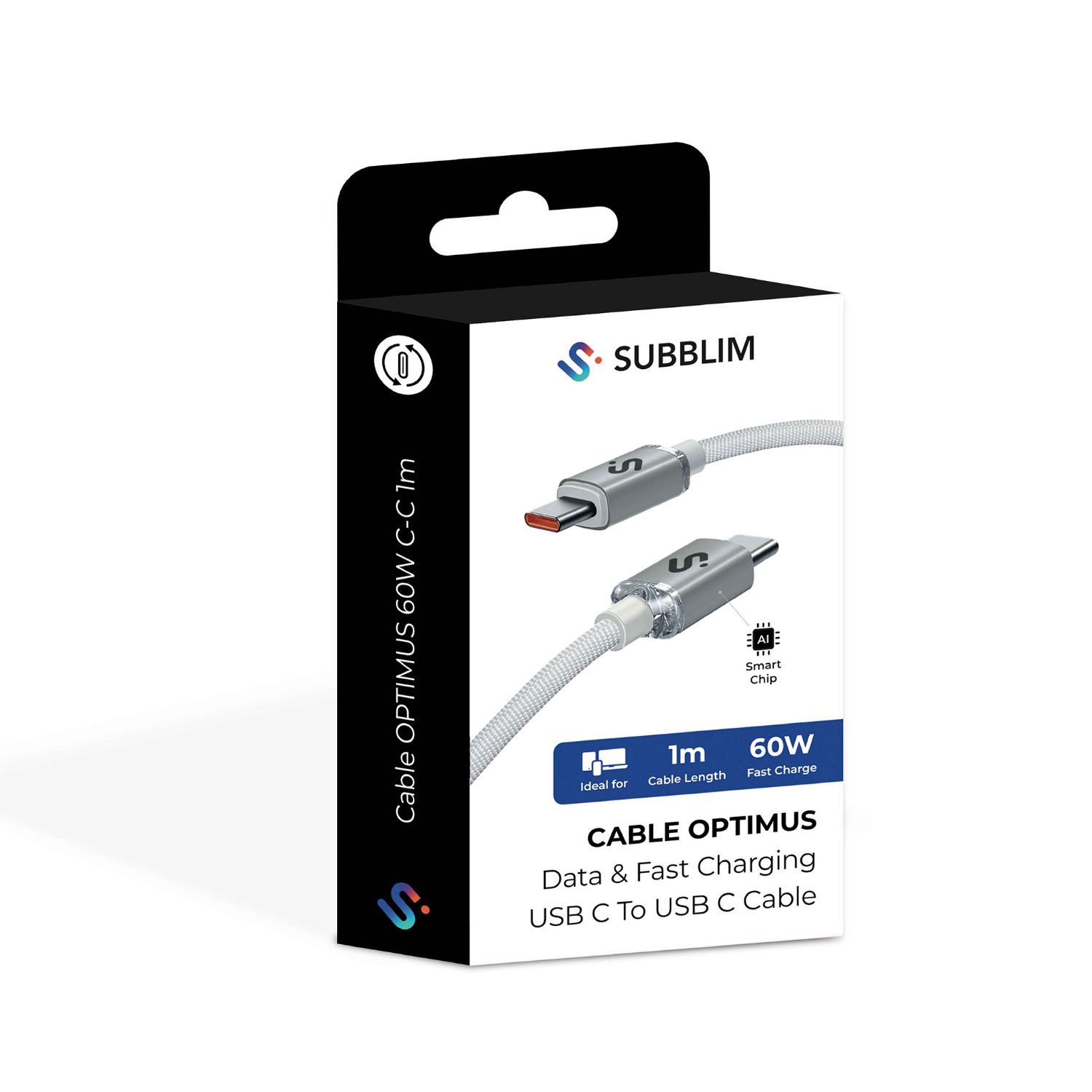SUBCAB-C06010 - Cable SUBBLIM USB-C 2.0 M/M 60W 1m Blanco (SUBCAB-C06010)