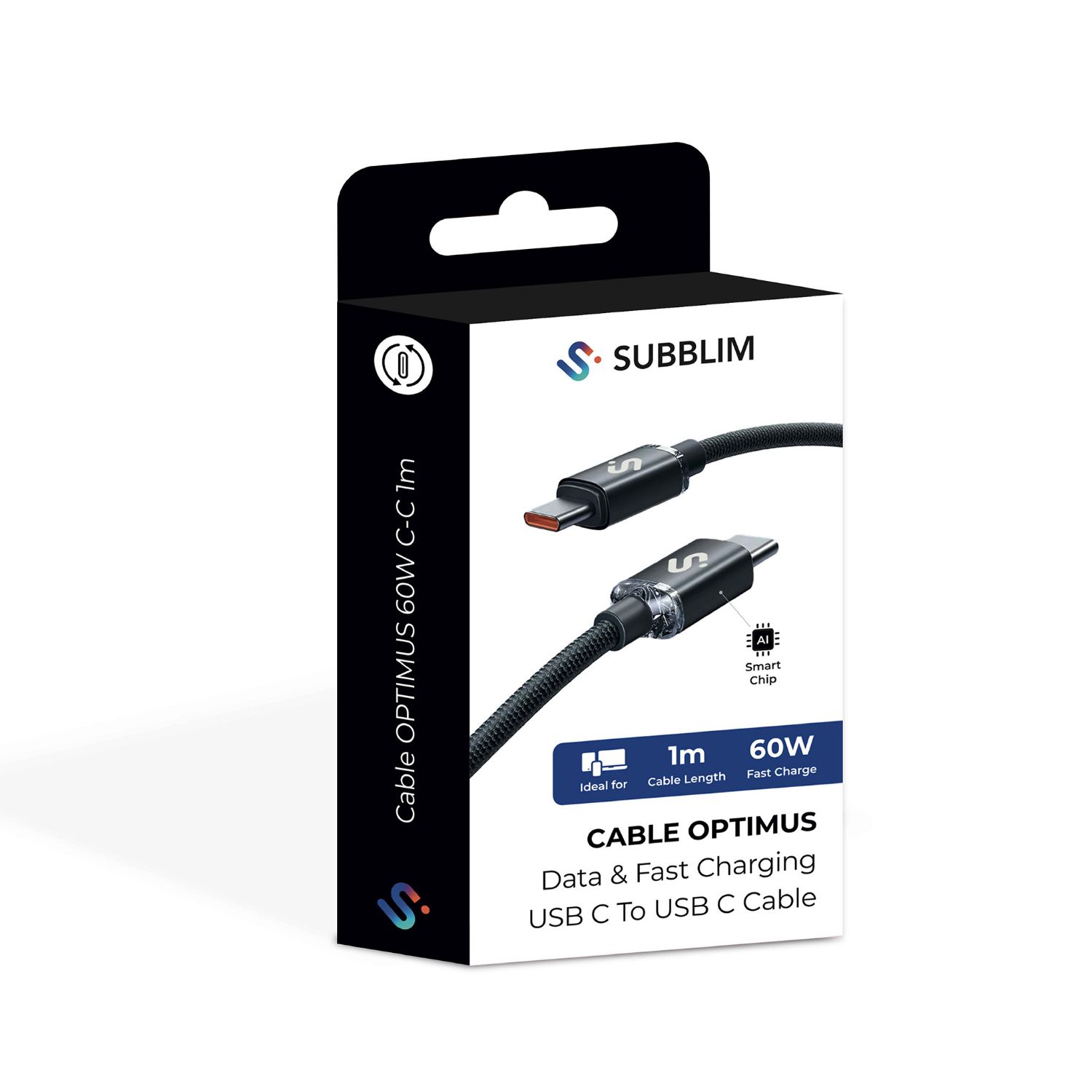 SUBCAB-C06001 - Cable SUBBLIM USB-C 2.0 M/M 60W 1m Negro (SUBCAB-C06001)