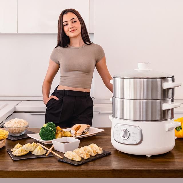 A01_EU01_100630 - Vaporera elctrica CECOTEC Vapovita SteelPot, 1300W, con 3 recipientes de acero inoxidable y 10L de capacidad total. Blanco. (A01_EU01_100630)