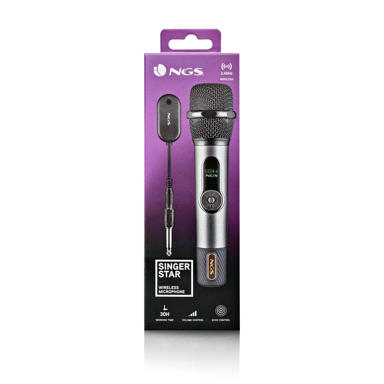 SINGERSTAR - Micrfono NGS Wireless +Adaptador Jack6.3mm, hasta 30h, 2.4Ghz. (SINGERSTAR)