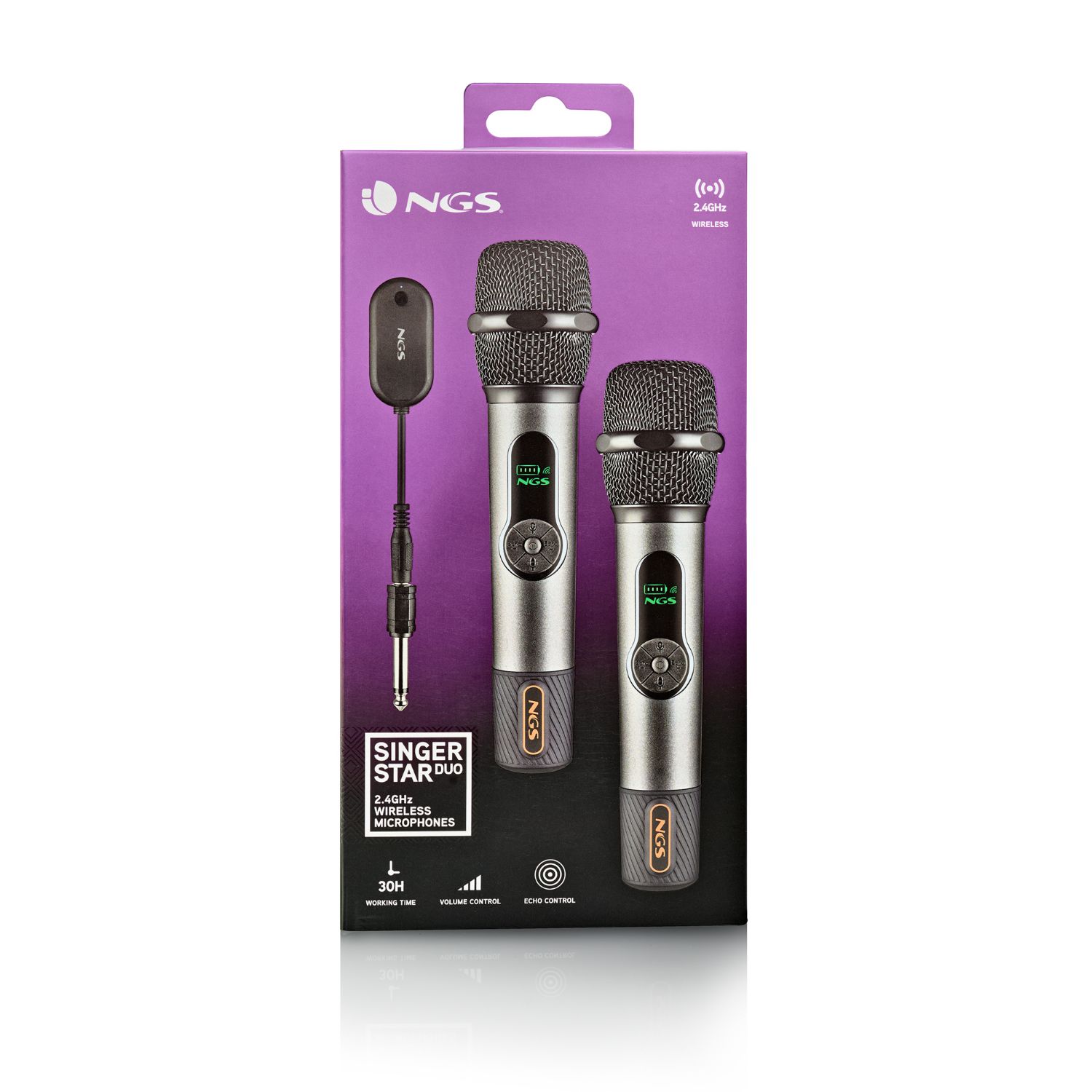 SINGERSTARDUO - Pack Microfonos NGS Wireless +Adaptador jack6.3mm, hasta 30horas, 2unidades (SINGERSTARDUO)
