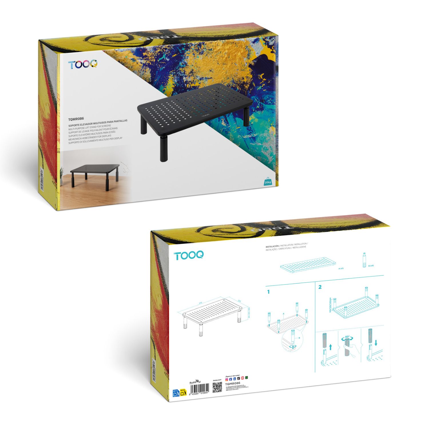 TQMR086 - Soporte Elevador TOOQ para Monitor/Porttil Hasta 20kg, 3alturas, Negro. (TQMR086)