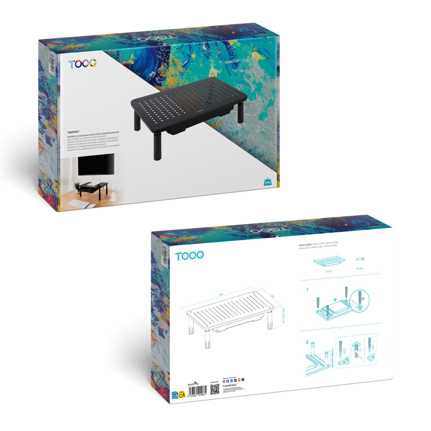 TQMR087 - Soporte Elevador TOOQ con Cajn para Monitor/Porttil, hasta 20Kg, Negro (TQMR087)