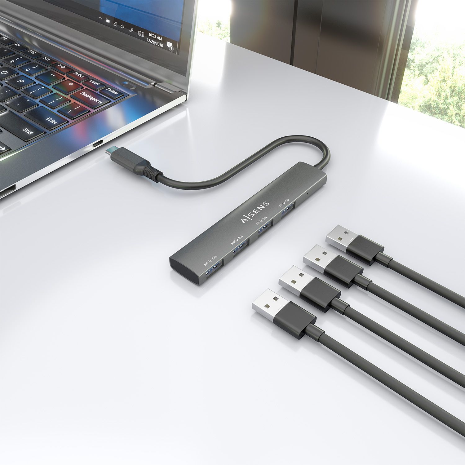 A109-0943 - Hub Aisens Usb-C/M a 4Usb-A/H 15cm Gris (A109-0943)