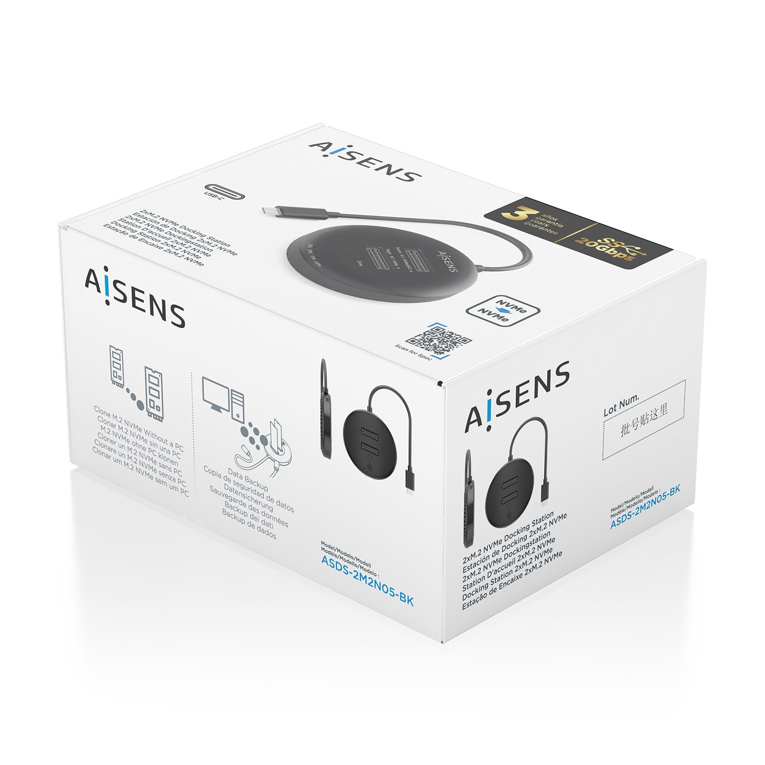 ASDS-2M2N05-BK - Dock Station AISENS Usb3.2-C a 2xSSD M.2 NVMe (ASDS-2M2N05-BK)