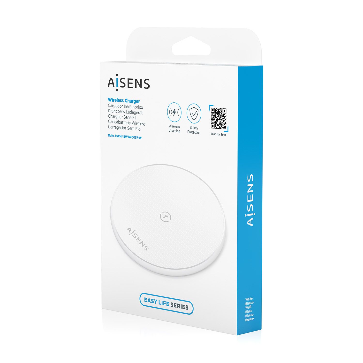 ASCH-15W1WC057-W - Cargador AISENS Inalmbrico Qi Usb-C 15W/5W Blanco (ASCH-15W1WC057-W)