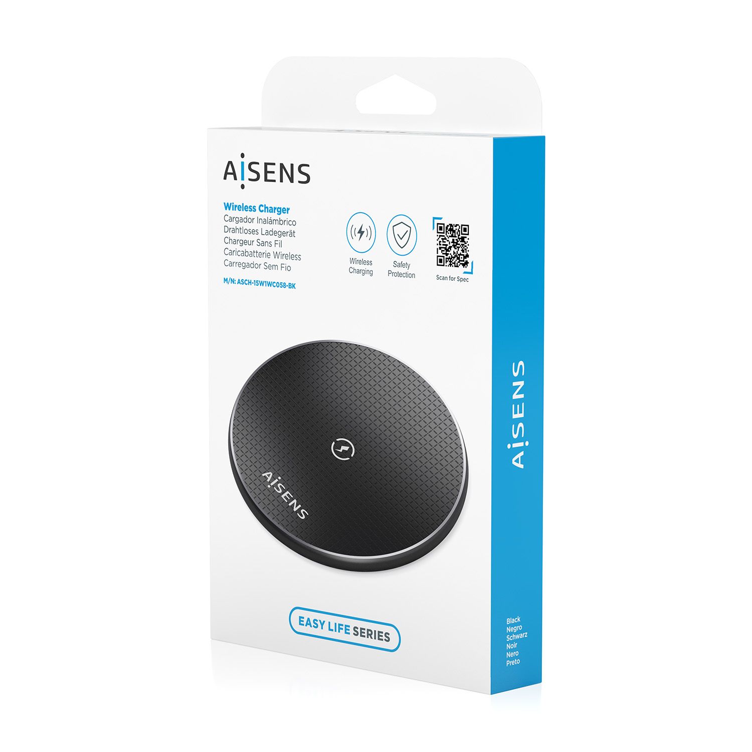 ASCH-15W1WC058-BK - Cargador AISENS Inalmbrico Qi Usb-C 15W/5W/ Negro (ASCH-15W1WC058-BK)
