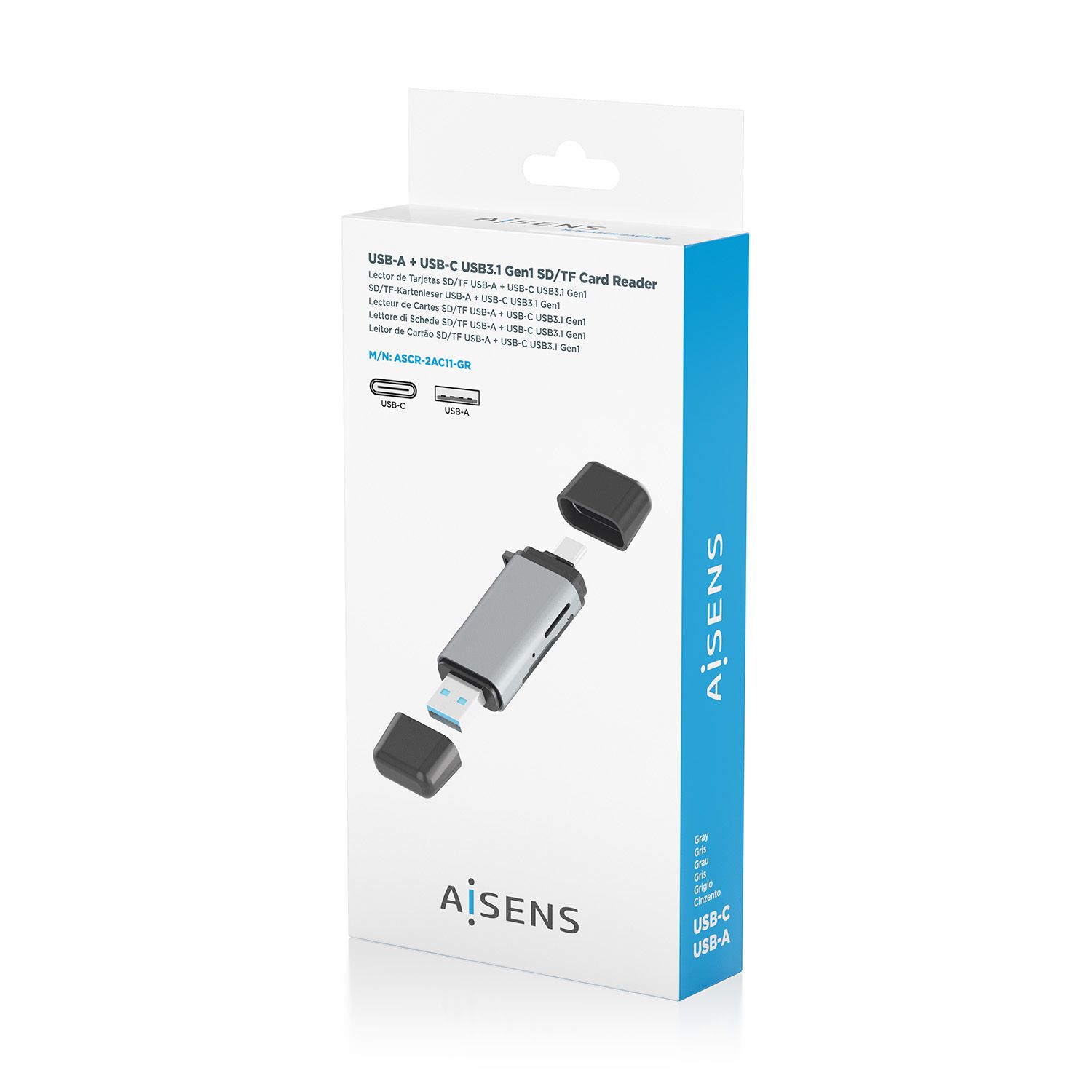 ASCR-2AC11-GR - Lector Tarjetas AISENS USB-A/C 3.0 Gris ASCR-2AC11-GR
