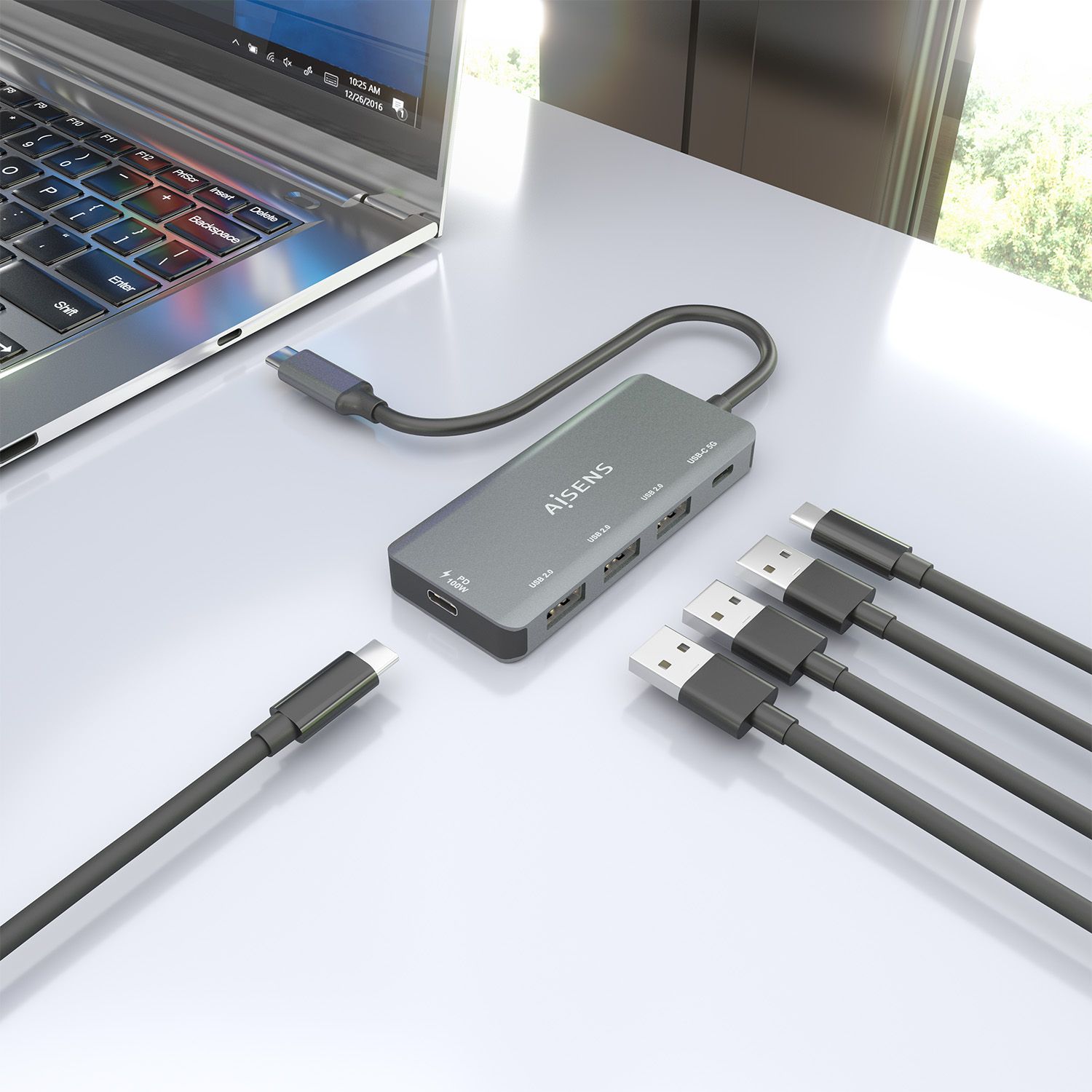 A109-0945 - Hub AISENS USB-C a 3xUSB 2.0 PD 100W Gris (A109-0945)