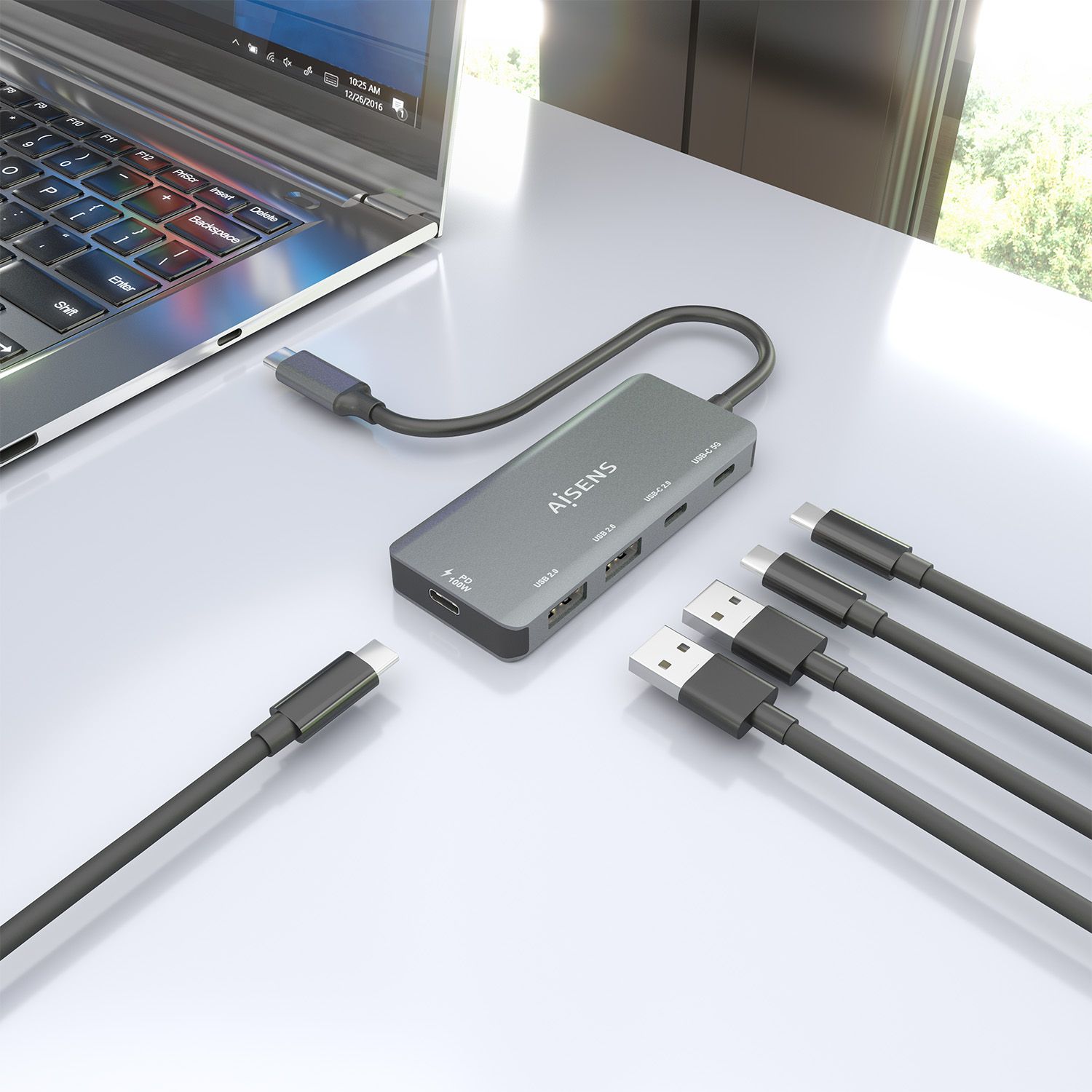 A109-0946 - Hub AISENS USB-C a 2xUSB 2.0 PD 100W Gris (A109-0946)