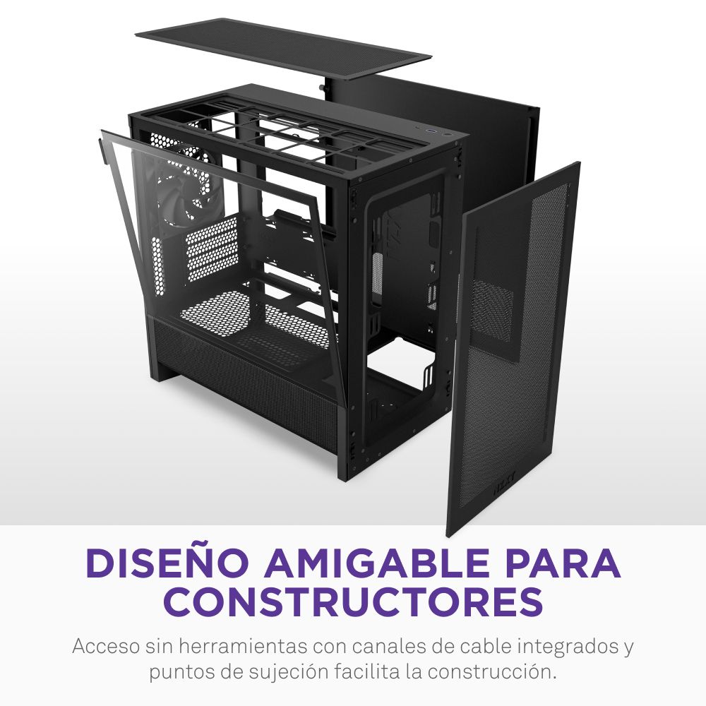 CC-H31FB-01 - Caja NZXT H3 Flow Panel Lateral de Cristal Templado 1xUSB-A 3.0 1xUSB-C 3.1 mATX Mini-ITX Negra (CC-H31FB-01)