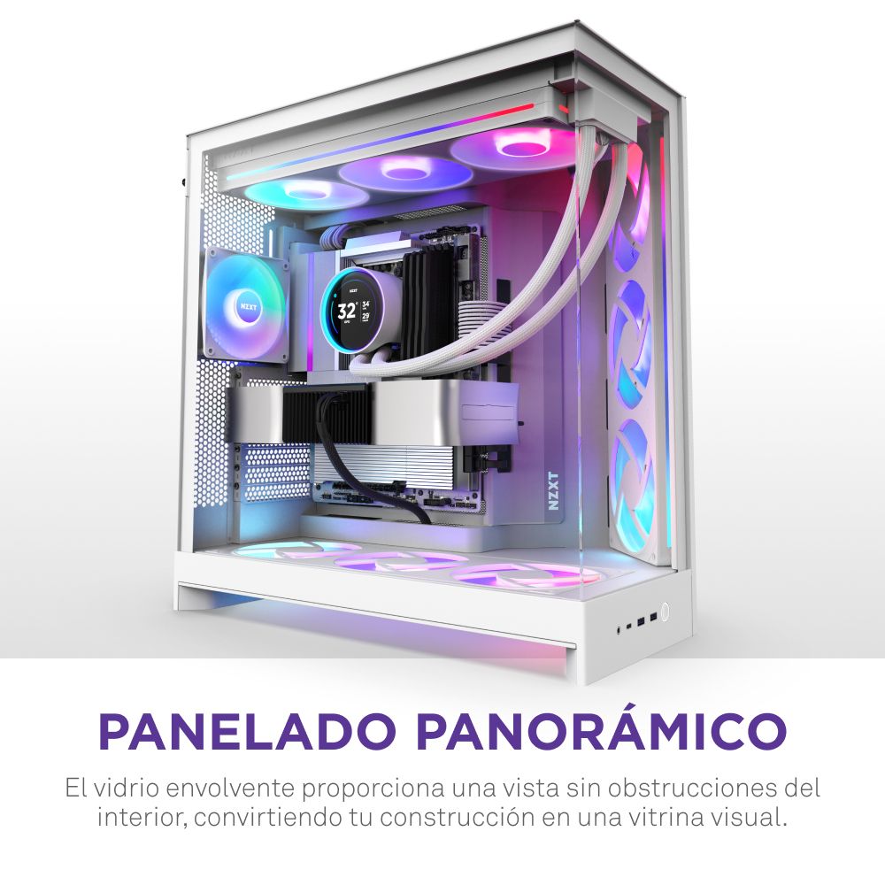 CM-H92FW-R1 - Caja NZXT H9 Flow Panel Lateral de Cristal Templado RGB 2xUSB-A 3.0 1xUSB-C 3.1 ATX EATX mATX Mini-ITX Blanca (CM-H92FW-R1)