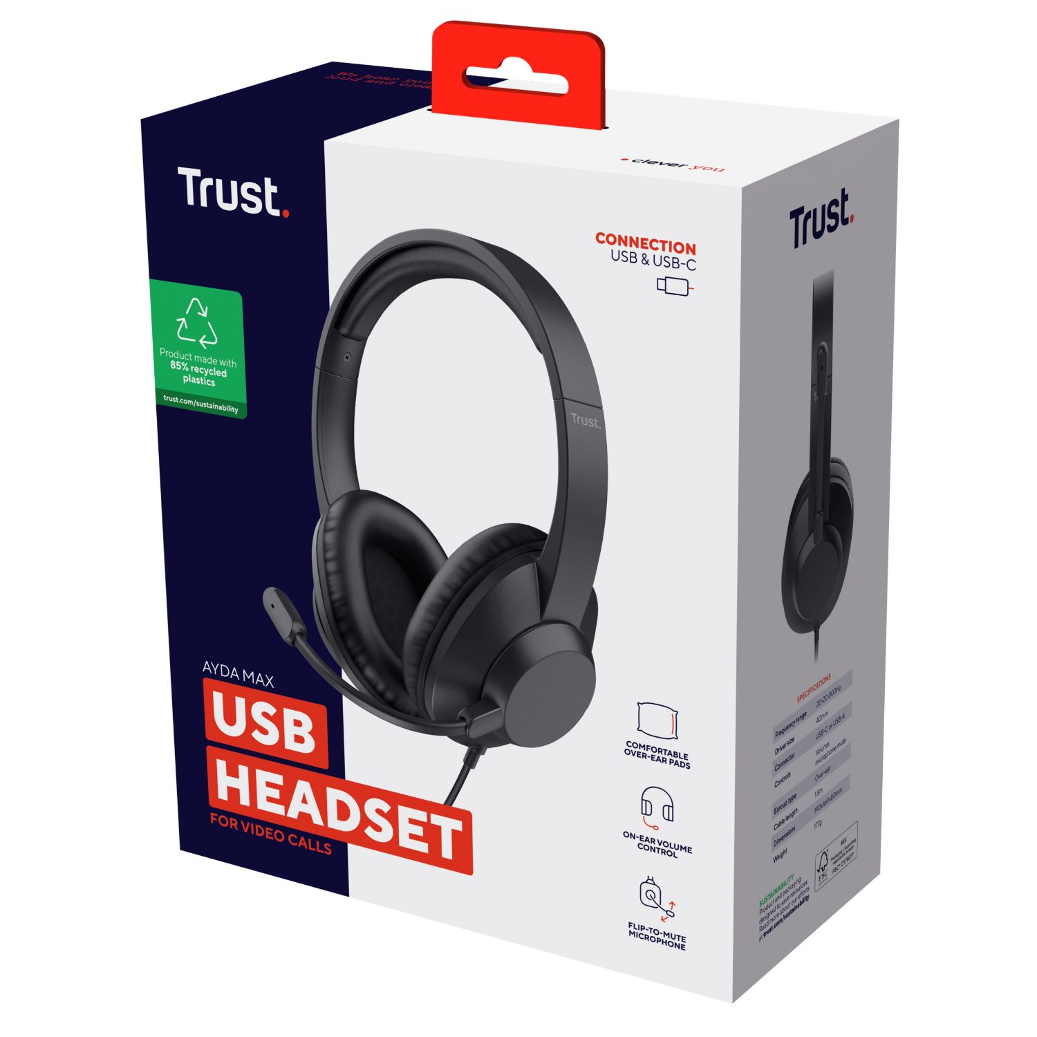 25461 - Auriculares+Micrfono Trust Ayda Max Circumaurales Binaurales USB-A/C Negros (25461)