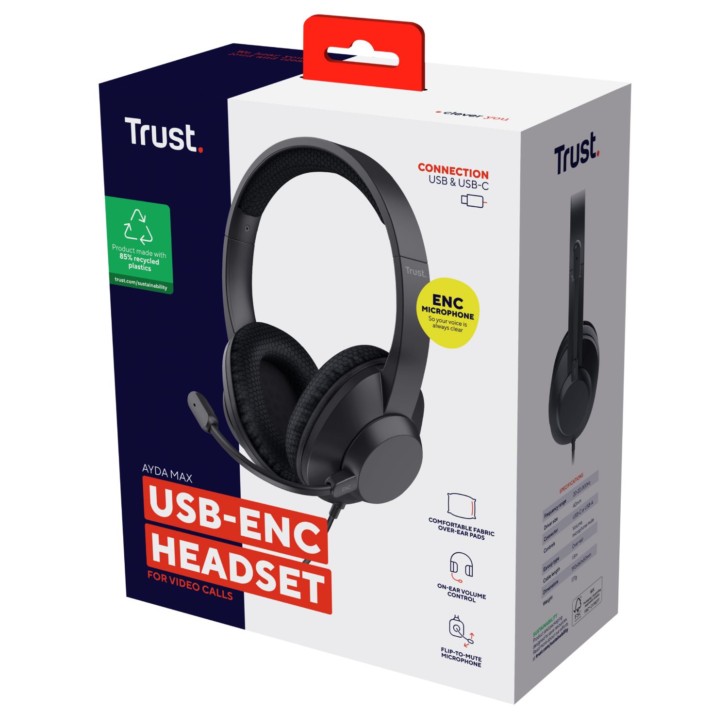 25462 - Auriculares+Micrfono Trust Ayda Max Circumaurales Binaurales USB-A/C Negros (25462)