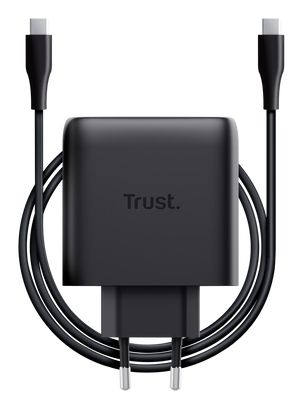 25523 - Cargador de Pared Trust Maxo GaN 65W QC 3.0 1xUSB-C Cable 2m Negro (25523)