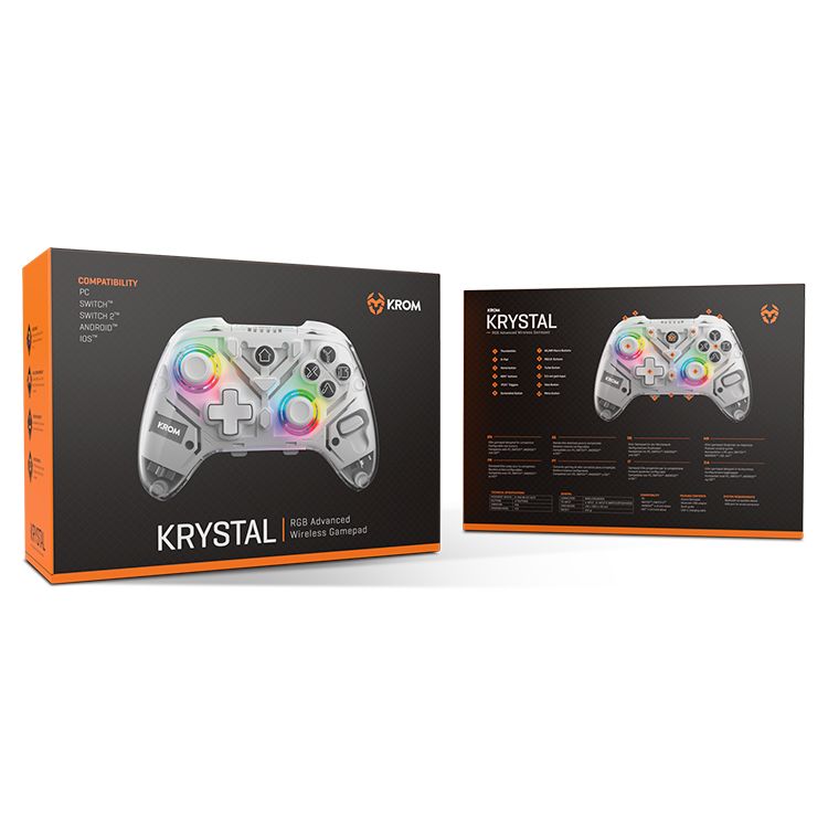 NXKROMKRYSTAL - GamePad KROM Krystal RGB Wireless Bluetooth5.0, Carcasa transparente, Compatible con PC, Switch, Switch2, IOS y ANDROID. (NXKROMKRYSTAL)