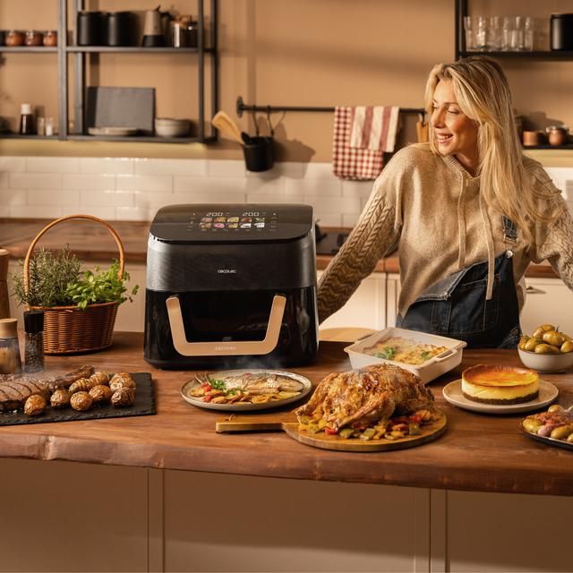 A01_EU01_101138 - Freidora Aire Cecotec Cecofry&Grill Smokin 11000, con triple grill en la parte superior e inferior, ahumador, 11L, 2900W, pared divisoria mvil para optar entre dos cestillos con temperatura dual o convertirse en una sola cubeta. (A01_EU01_101138)