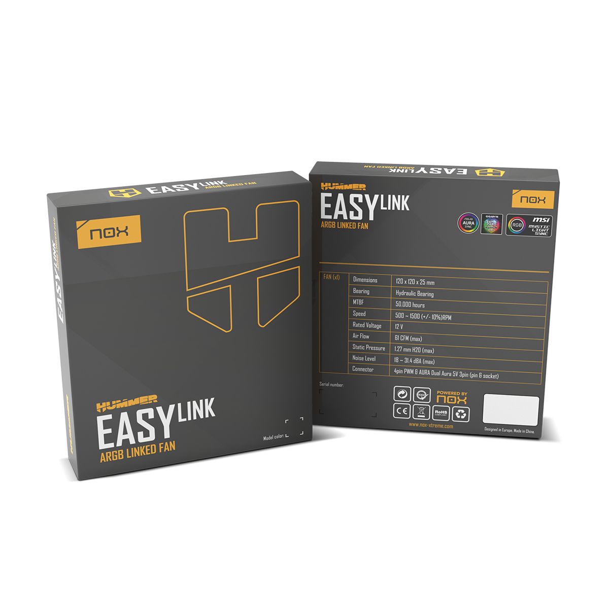 NXHUMMERELINKWH - Ventilador NOX Easy Link ARGB 120mm Blanco (NXHUMMERELINKWH)