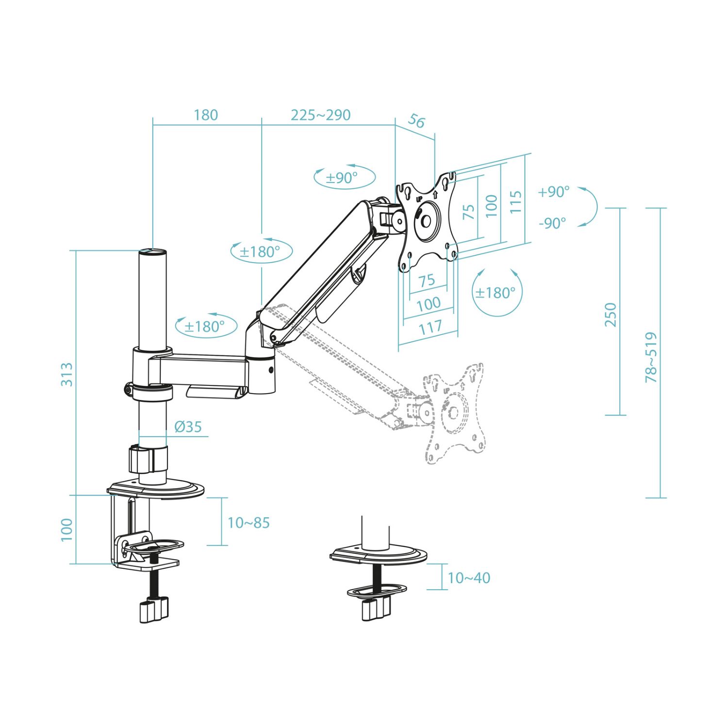 DB1532TNR-B - Soporte de Mesa TooQ 17