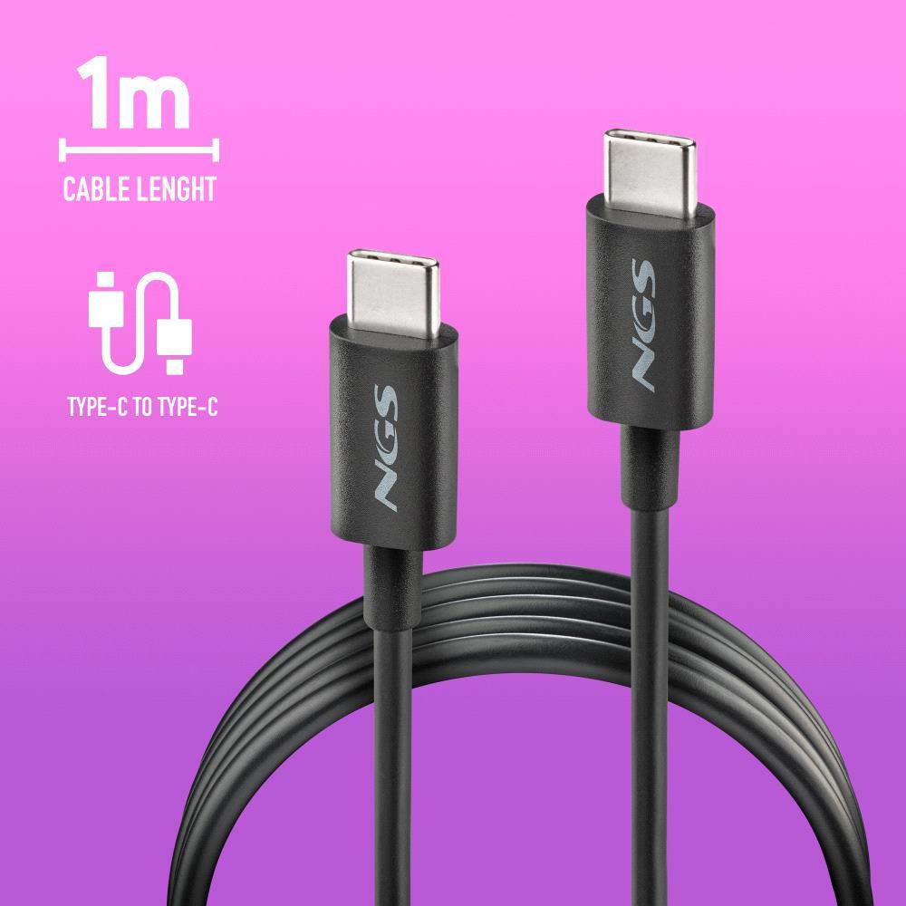 ZYRO60W-1BLACK - Cable NGS Usb-C a Usb-C 1m carga rpida de dispositivos de hasta 60W, Negro (ZYRO60W-1BLACK)