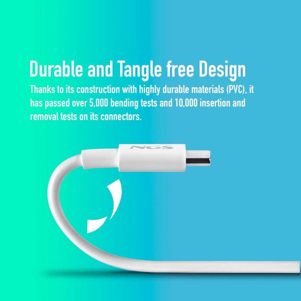 ZYRO60W-1WHITE - Cable NGS Usb-C A Usb-C 1m, carga rpida de dispositivos de hasta 60W. Blanco (ZYRO60W-1WHITE)