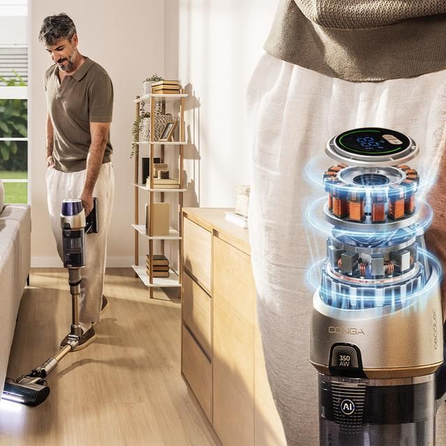 A01_EU01_115422 - Aspirador vertical Cecotec Conga Rockstar RX90 AI AquaPet Flex, succi�n de 350 AW y ultrapotencia de 850 W. 100 minutos de autonom�a. Inteligencia Artificial. Cepillo HairLess antienredos. Tubo flexible y kit de accesorios completo.(A01_EU01_115422)