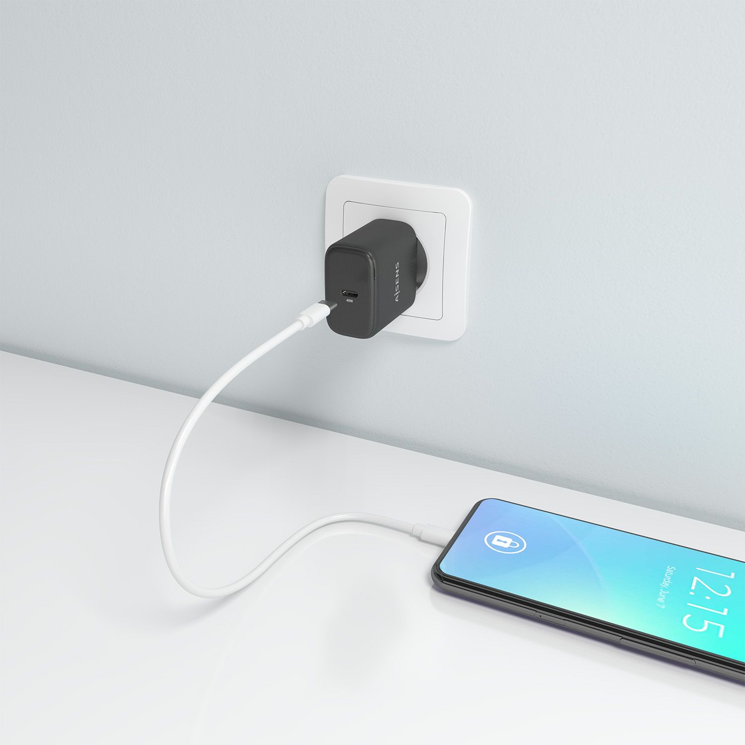 A110-0970 - Cargador de Pared AISENS GaN 45W PD 3.0 1xUSB-C Negro (A110-0970)