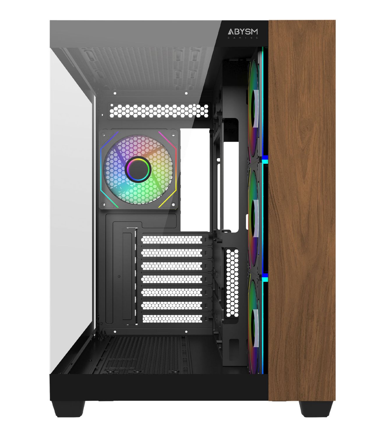 AB128534 - Caja Abysm Danuve Sava nature 285B Black, Cristal templado, panel frontal con acabado de madera, 120mm, Usb-C, ARGB, ATX (AB128534)