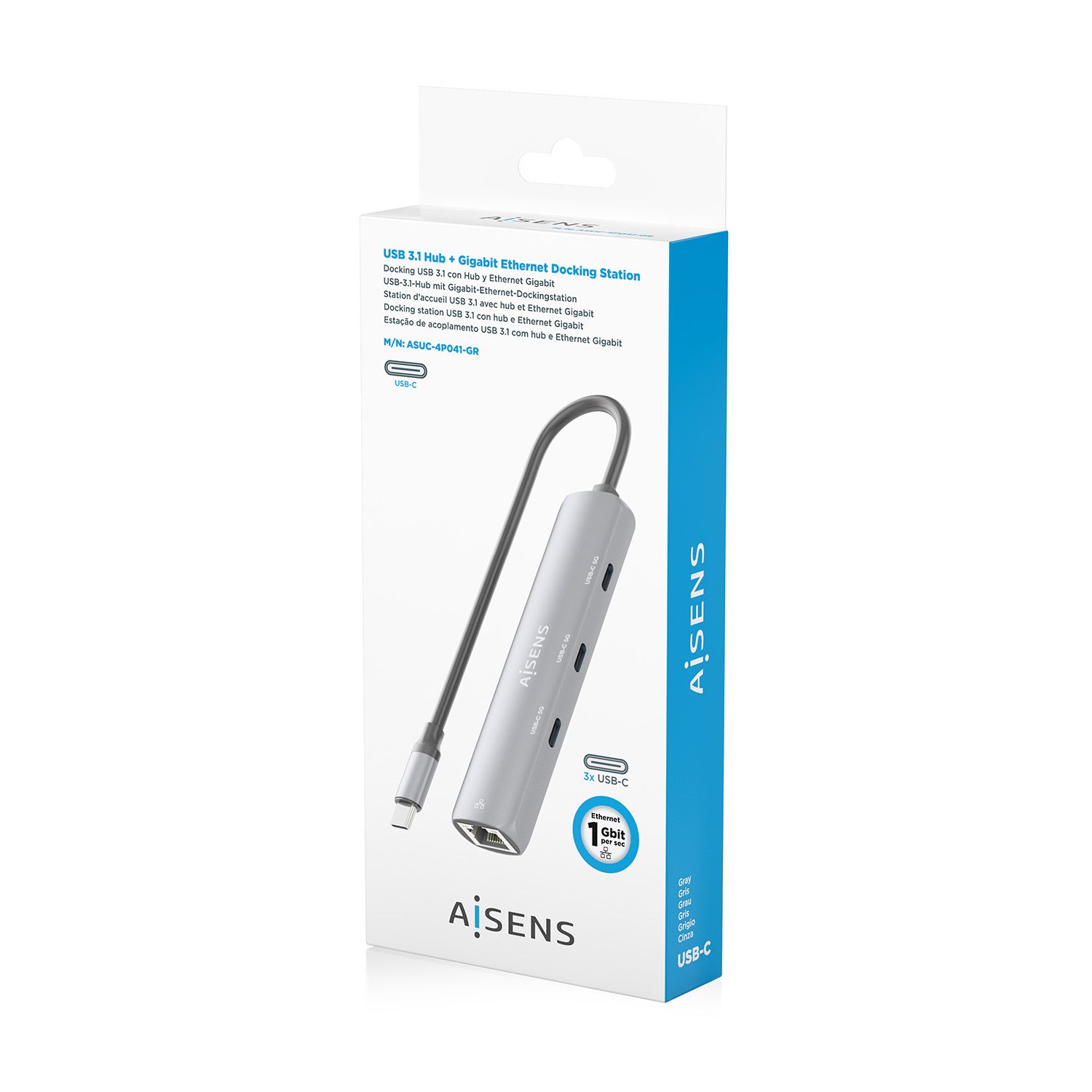 ASUC-4P041-GR - Docking Station AISENS USB-C a 3xUSB-C/1xRJ45 Ethernet GbE 15cm Gris (ASUC-4P041-GR)