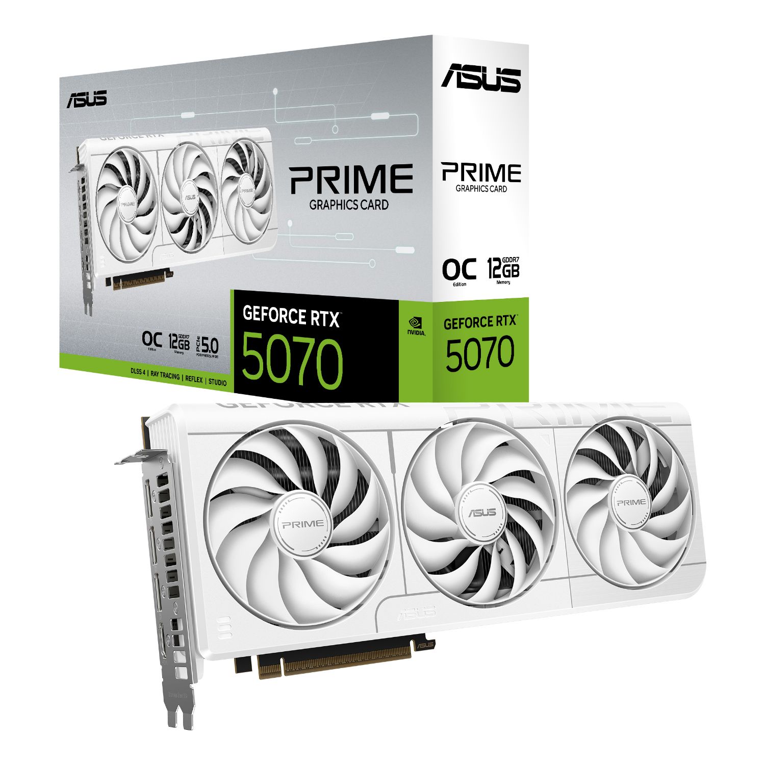 90YV0M19-M0NA00 - Tarjeta Gr�fica ASUS Prime GeForce RTX 5070 White OC Edition 12Gb GDDR7 3xDP 2.1b 1xHDMI 2.1b PCIe 5.0 HDCP 2.3 Nvidia G-Sync OpenGL 4.6 (90YV0M19-M0NA00)