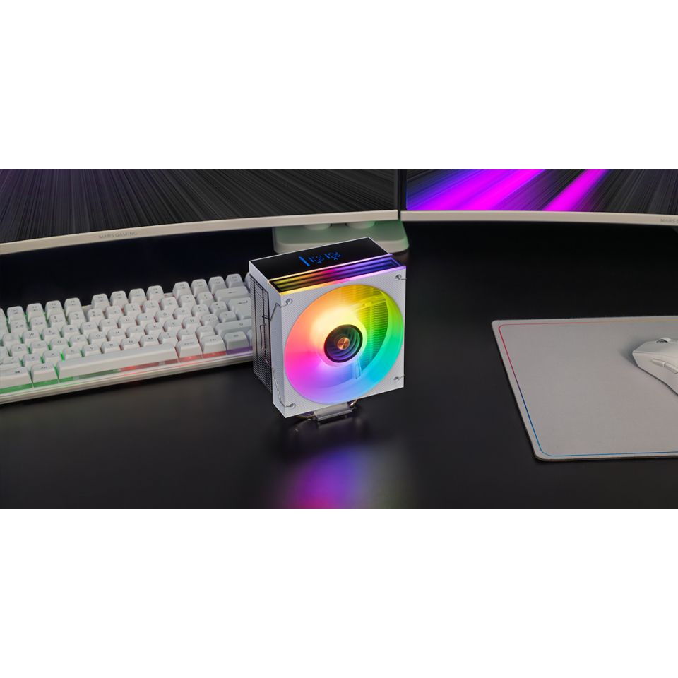 MCPULCDW - Ventilador CPU Mars Gaming ARGB Multisocket 120mm 300W TDP Pantalla LCD Blanco (MCPULCDW)