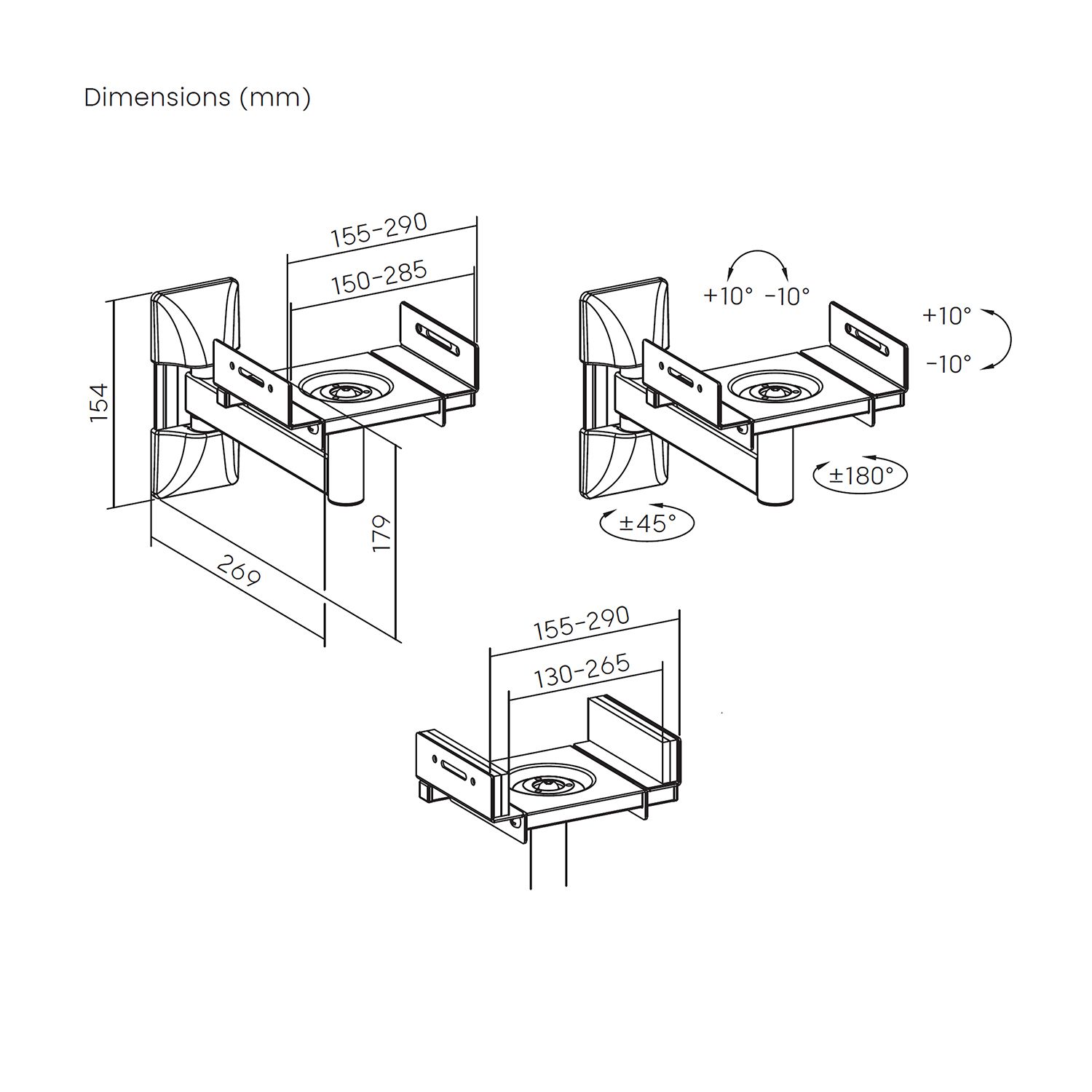 SPK05U-421 - Soporte de Pared AISENS para 2 Altavoces Gira/Inclina M�x. 25Kg Negro (SPK05U-421)