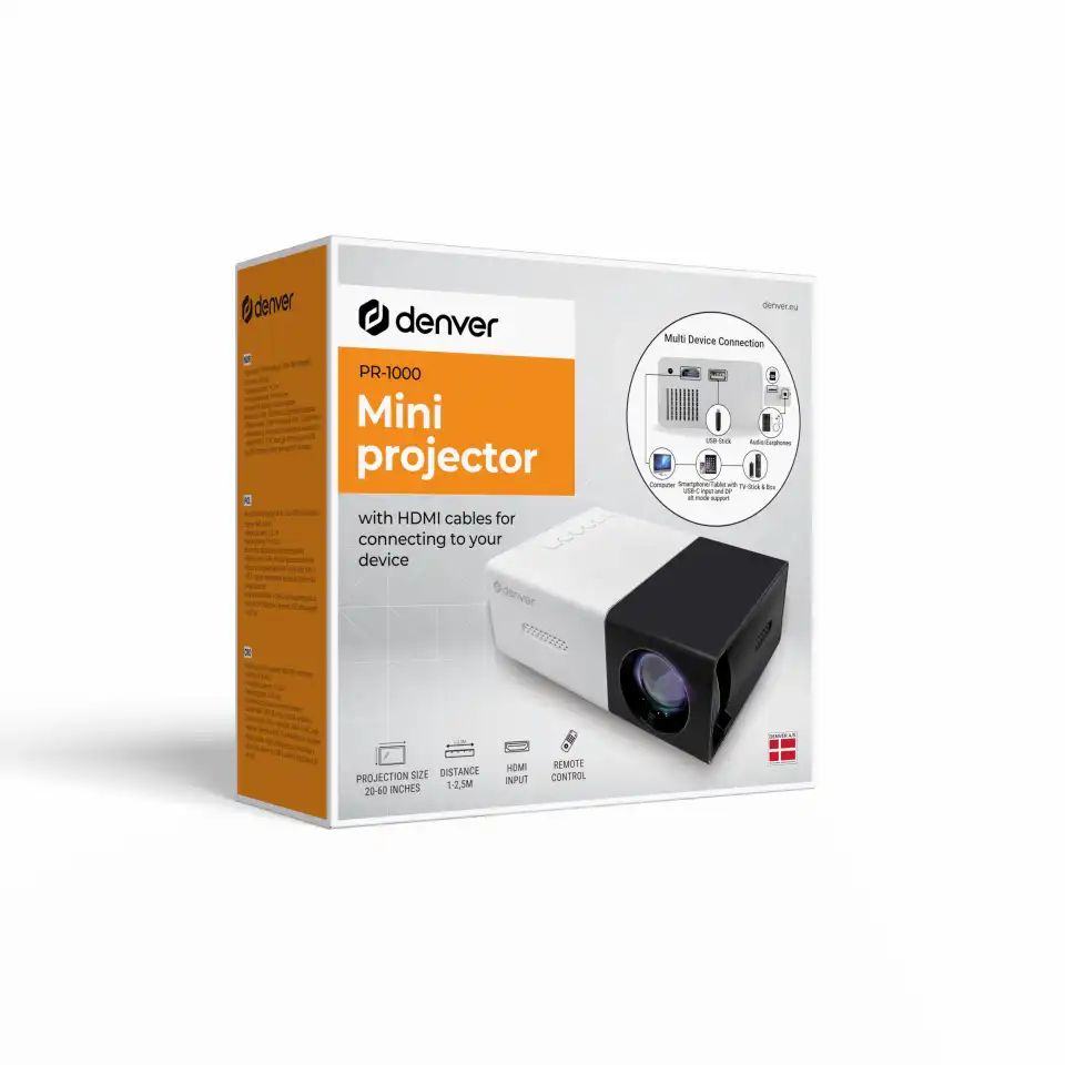 PR-1000 - Miniproyector DENVER 30L FHD Nativo HDMI USB-A/C Blanco/Gris (PR-1000)