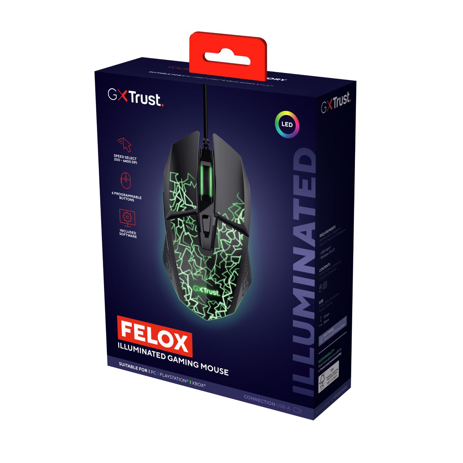 25749 - Rat�n Gaming Trust GXT 113 Felox 6botones, cable Usb-A 1.5m, iluminaci�n Led, Negro. (25749)