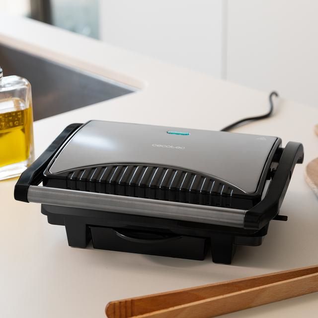 03000 - Parrilla Cecotec RocknGrill Dark 1000, Revestimiento de Piedra, Bandeja Recogegrasas, Placa Superior Flotante, Superficie 25,4x17,5 cm, Libre de PTFE, PFOA (03000)