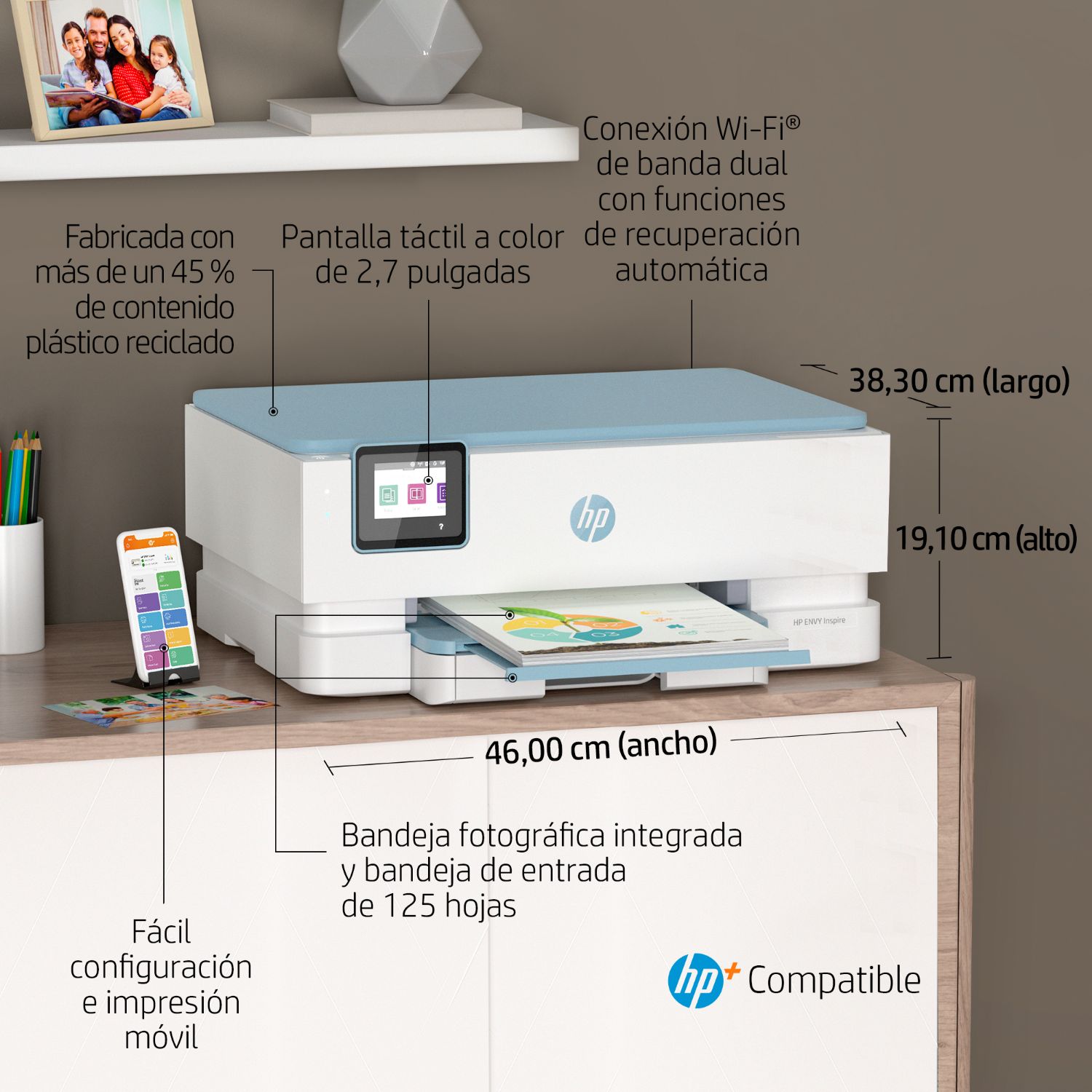 2H2N1B - Impresora Multifunci�n HP Envy Inspire 7221e Pantalla 2.7? Color 4800x1200dpi A4 Color 1xUSB 2.0 WiFi 5 D�plex Blanca (2H2N1B)