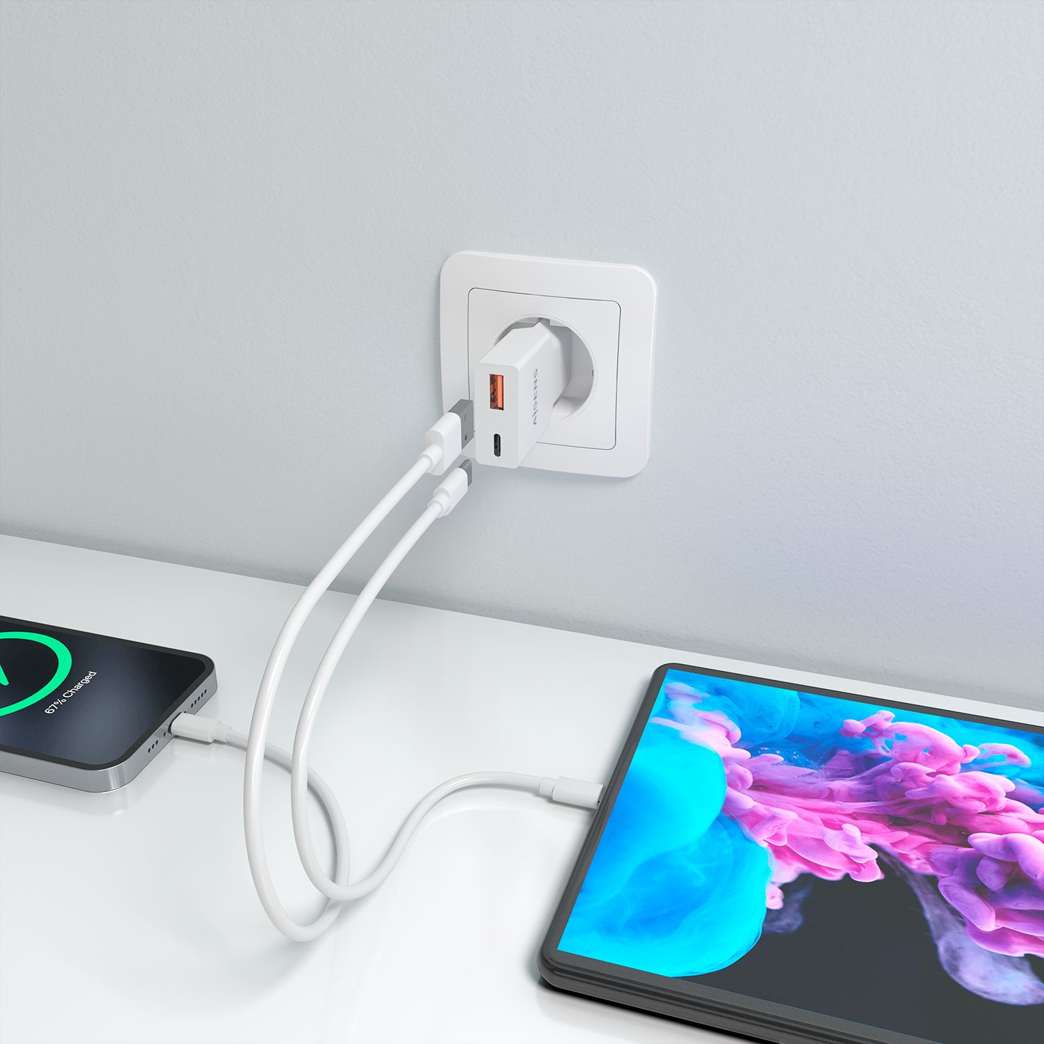 A110-1000 - Cargador de Pared AISENS Slim GaN 25W PD/QC 3.0 1xUSB-A 1xUSB-C Blanco (A110-1000)