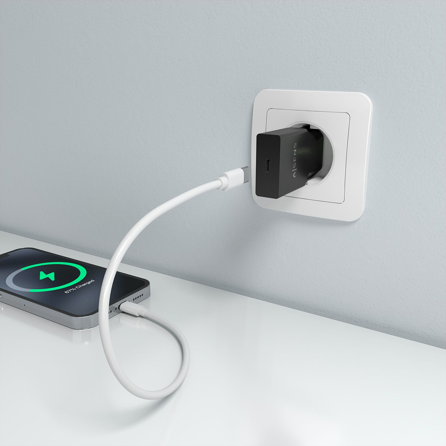 A110-1004 - Cargador de Pared AISENS Slim GaN 30W PD/QC 3.0 1xUSB-C Negro (A110-1004)